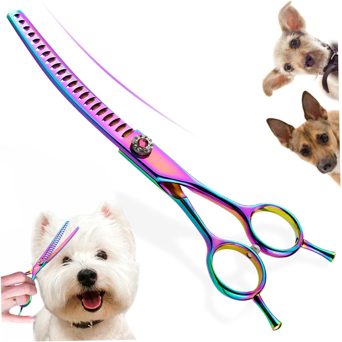 Вигнуті ножиці для грумінгу собак, 7 дюймів, портативні, легкі, кольорові, для домашнього використання (також підходять для котів)