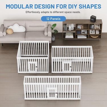 Клітка для цуценят FASRIOU Indoor 65 см, пластикове огородження для собак з антиковзкими присосками, вольєр для маленьких собак, 18 панелей (100 x 100 x 65 см), з роздільними секціями