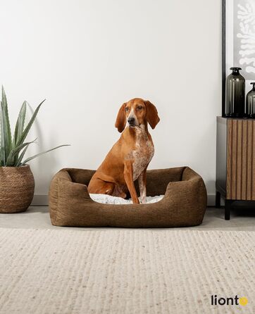 Крісло-гніздочко для собак Lionto з м'яким двостороннім подушкою, затишне ліжко для домашніх тварин у меланжевому дизайні з глибоким входом, підходить для собак та котів усіх розмірів, 80x60 см, м'яке ліжко для собак, коричневе