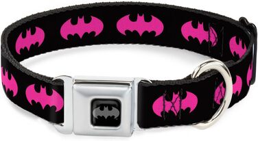 Нашийник для собак Buckle-Down Batman з пряжкою, 3,8 см, чорний/фуксія, для шиї 40,6–58,4 см