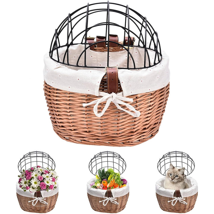 Фарбування для собак та котів на кермо велосипеда | Плетені корзинки з металевим покриттям | Знімний велосипедний кошик для маленьких собак та котів