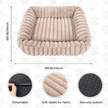 Килимок для котів, Кругле ліжко для кота, Домашнє ліжко для тварин, Ліжко для маленьких собак, Практичний, М'який, З неслизьким дном, Утеплене (50 x 50 см, 60 x 60 x 18 см, Коричневий)