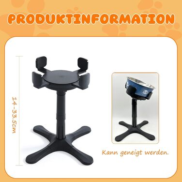 Підвищена годівниця для собак, регульована висота, 14 x 24 x 33.5 см, антиковзаюча, нахилена, з мискою