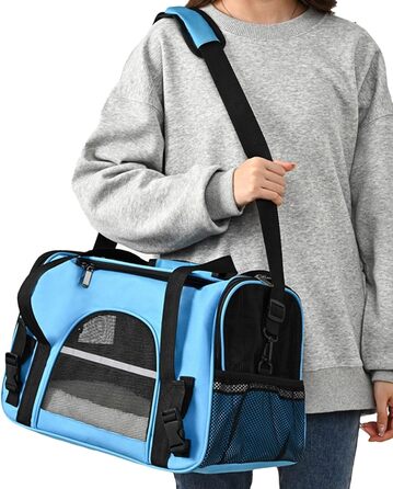 Сумка-переноска для собак – сумочка на плече, розкладна, прозора туристична сумка | Легка переноска для цуценят та маленьких собак, зручний рюкзак для подорожей, Trans (блакитна)