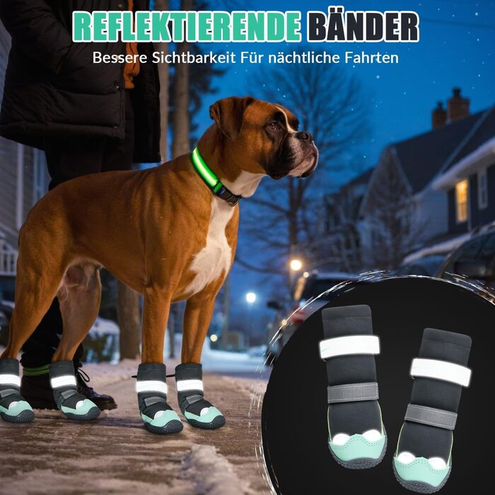 Чоботи для собак SlowTon - Водонепроникні зимові чоботи для собак, теплі снігоступи з неслизькою гумовою підошвою та світловідбиваючими смугами для собак маленьких та великих порід, розмір 5 (зелений)