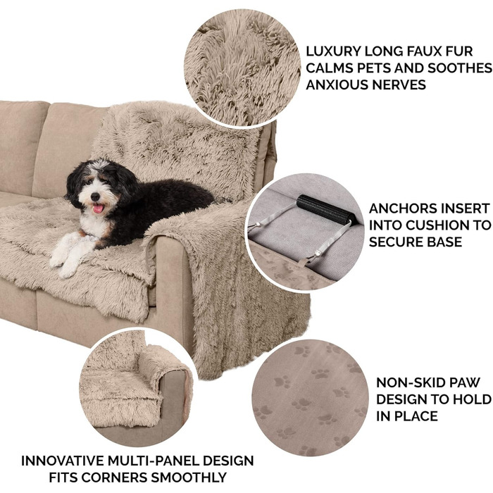 Плед Furhaven Snuggly Spot із довгим штучним хутром для захисту меблів, кутовий, машинне прання, колір тауп, універсальний розмір