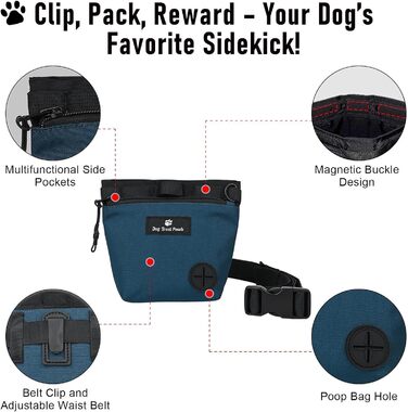 Сумка для ласощів для собак з магнітним закриттям, регульованим поясом, для тренувань, прогулянок на відкритому повітрі (синій, принт з тваринами)