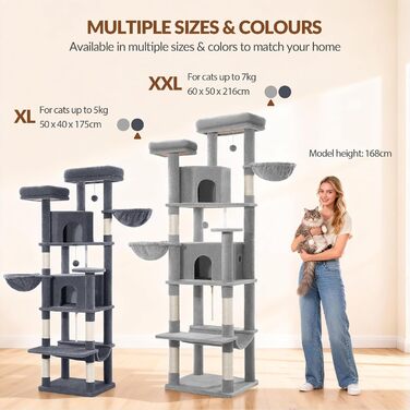 Дерево для котів Kratzbaum Groß 216 см, XXL, з 2 затишними будиночками, 2 платформами, 2 кошиками, гамаком, сірий, для дому