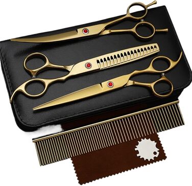 Професійний набір ножиць для собак 7.0 дюймів: ножиці для стрижки та догляду за шерстю, вигнуті ножиці, набір для грумінгу собак, ножиці для собак з нержавіючої сталі 440C