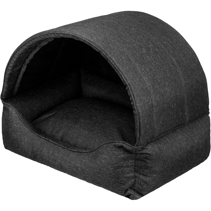 Квіткове ліжко для собак - будиночок-ліжко 2 в 1 - ідеально для маленьких та середніх собак. Зручне ліжко-будиночок з віднімним та пральним чохлом. Стабільний корзинка 82x58 см, темно-сірий, штучний льон.