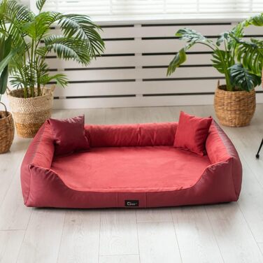 Ортопедичне ліжко для собак Eden, XL, червоне: м'яке, зносостійке, з еко-шкіри та акцентани, для зменшення болю