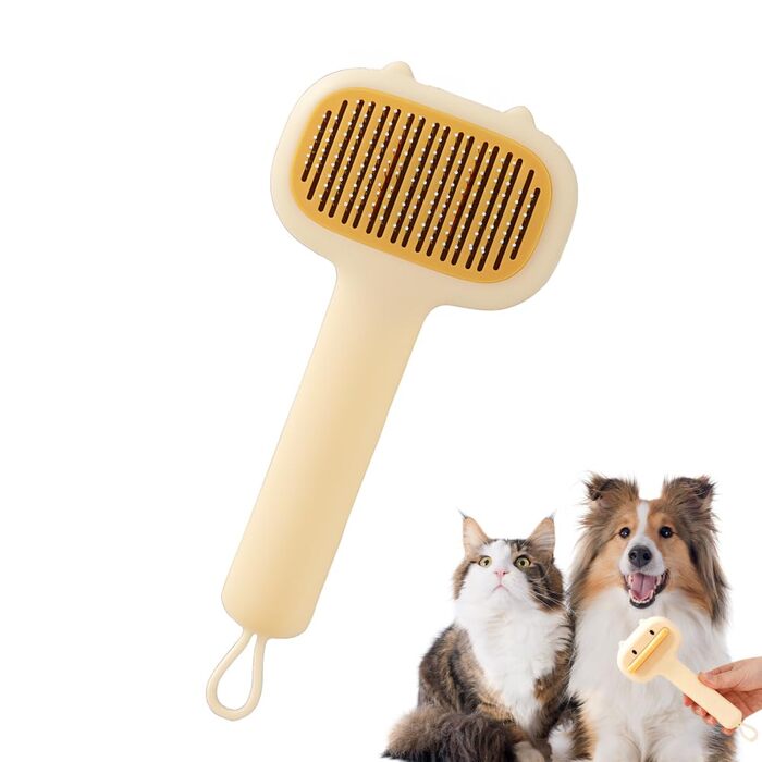 Щітка для собак та котів 2-в-1, самоочисна, зі сталевим гребенем для короткої та довгої шерсті, щітка для вичісування з миттєвим очищенням для собак та котів середніх та довгих порід