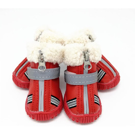 Зимові чоботи для собак - теплий флісовий набір з 4 шт. Водонепроникні шкіряні чоботи для собак з антиковзким покриттям