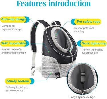 Рюкзак для собак та котів PETCUTE: зручна переноска з висувною головою та знімним килимком, чорний