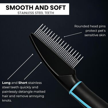 Гребінець для тварин з нержавіючої сталі з подвійним ефектом, для собак та котів з довгим та коротким хутром - м'який захват для безпечної та ефективної догляду за шерстю