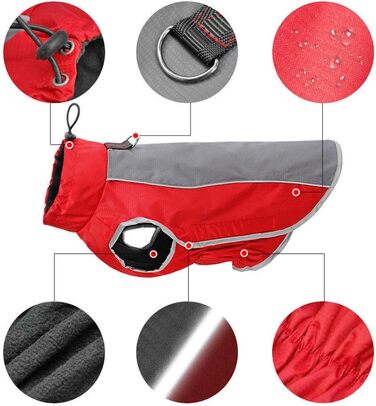 Водонепроникна куртка для собак на осінь та зиму, тепла, з підкладкою (червона, M)