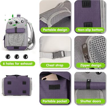 Рюкзак для тварин PETCUTE: переноска для собак та котів, знімний килимок, безпечний ремінь, зелений (фіолетовий)