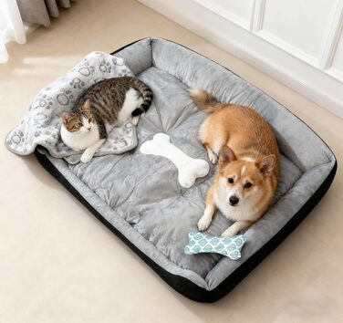Ліжко для собак 90x70 см з подушкою у вигляді кістки та легкою ковдрою, м'яке диванчик для собак середніх порід з короткого хутра, миється, кошик для собак з неслизьким дном