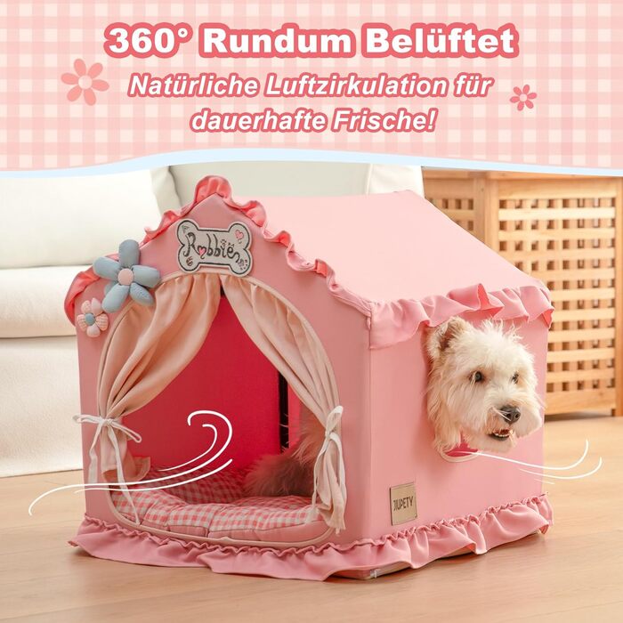 Будка для собак Jiupety, рожева, для дому, 43x43x43 см, складана, для собак 4-9 кг
