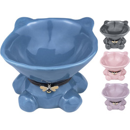 Підвищений годівниця для котів Busnos: керамічна миска для їжі та води, 14x13x11 см, синього кольору