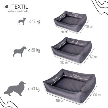 Водонепроникне лежак для собак середнього розміру 4L Textil Koko, знімний та праний чохол, сірий, 80x60 см