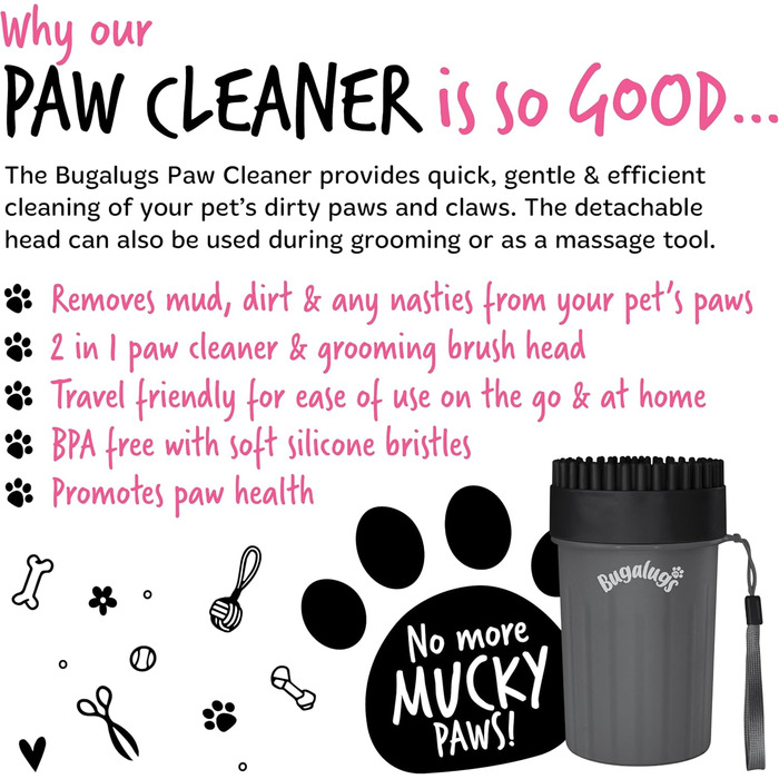 Очищувач лап для собак Bugalugs - портативний душ для лап собак та котів (Чорний, Medium)