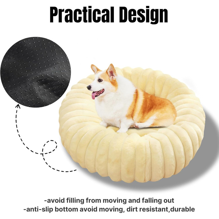 Кругла лежанка для собак YAGE, 60 см, плюш, антистрес, ортопедична, бежева. Також підходить для котів.