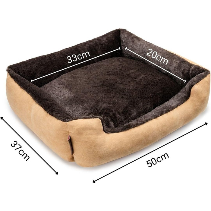 Килимок для собак Lionto з двостороннім подушкою та антиковзним дном, міцний лежак для домашніх тварин з глибоким входом, підходить для собак та котів будь-якого віку, 50x37 см, м'який лежак для собак, бежевий/коричневий, розмір 50 x 37 x 17 см