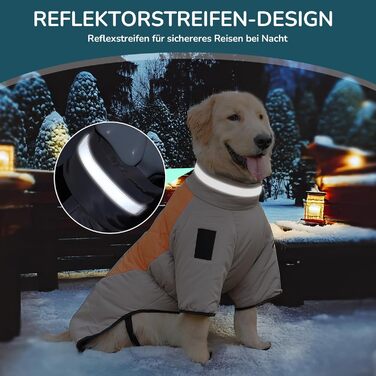 Водонепроникний дощовик для собак середніх та великих порід ALLSOPETS, тепла зимова куртка з світловідбиваючими смугами, вбудованим повідком, захист від вітру (Вогняно-помаранчевий, 5XL)