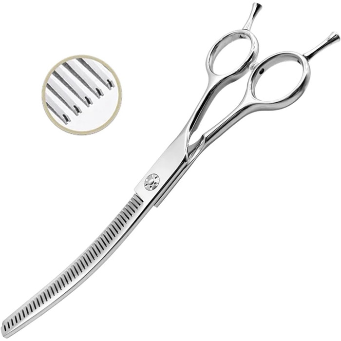 Вигнуті ножиці для вирівнювання шерсті собак та котів, 7.0 дюймів, професійні для грумінгу вдома, витончення 25%