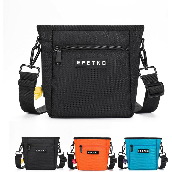 Чорна сумка для ласощів для собак великого об'єму з регульованим ремінцем та міцним магнітним закриттям