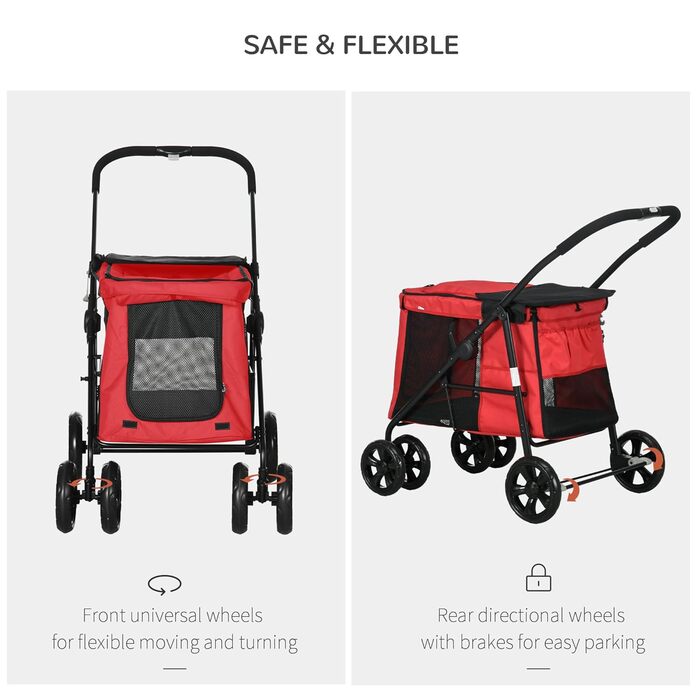 Дитяча візок для тварин PawHut: зручний, з гальмом, 600D Oxford, сталь, червоний