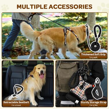 Шлейка для собак середнього розміру FURRYFECTION, антивитягуюча шлейка для собак, зручна та регульована, з тканини Оксфорд (Plaid Beige, S)