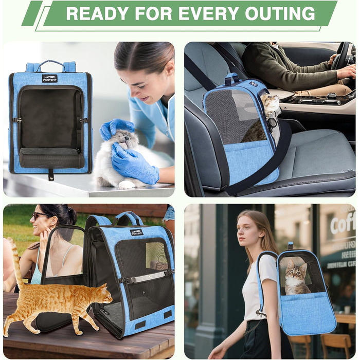 Рюкзак-переноска для собак та котів/цуценят, до 5,9 кг, дихаюча сітка, кишені, безпека, для подорожей (Блакитний)