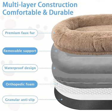 Ортопедичне ліжко для собак великих порід, XL, з пам'яті піною, вологостійке, знімний чохол, дизайн на замовлення (91,4 см, Хакі)