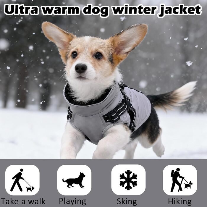 Зимовий одяг для собак ZoneYan, водовідштовхуючий та теплий, регульований, з світловідбиваючими елементами, для маленьких собак (Сірий, S)