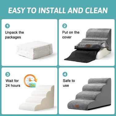 Сходинки для собак: компактна драбина для маленьких собак 57 см, 5 ступенів, з антиковзким покриттям та знімним чохлом