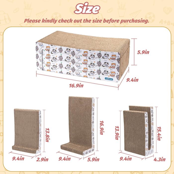 Кігтеточка для котів Nobleza Katze Kratzbrett 3 в 1 з котячою м'ятою, з екологічного картону, 43x24x15 см