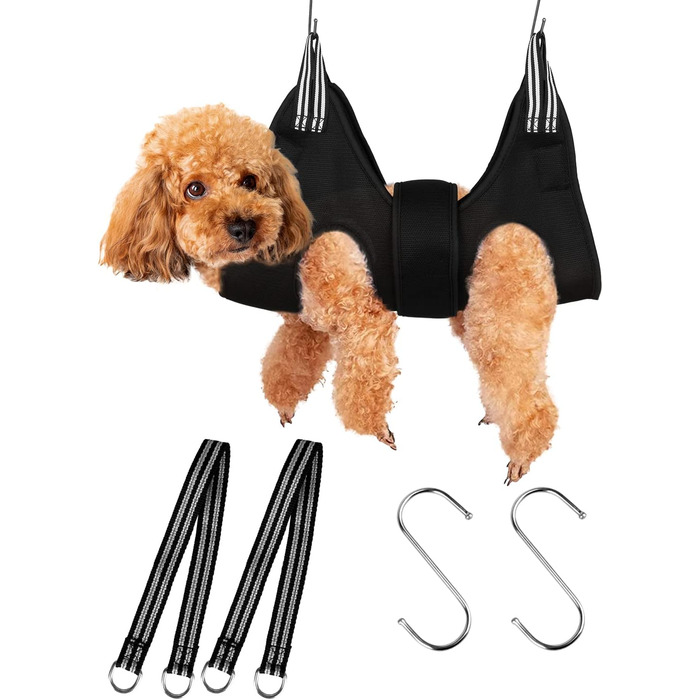 Набір для догляду за тваринами: лежанка-гамак, інструмент для стрижки кігтів, нашийник для грумінгу, фіксатор, петля для грумінгу, дихаюча сумка для тварин, помічник для маленьких тварин, догляд за кігтями (чорний, 5 шт.)