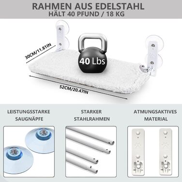 Гамак для котів Bibykivn на вікно, розкладний, сірий плюш + сітка, 52×30 см