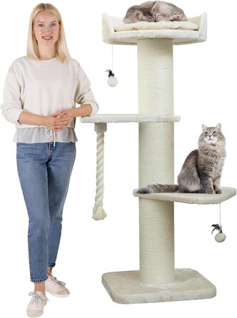 Дерево для котів HAPPYPET 'Freddy' 150 см, преміум, великий, стійкий, для мейн-кунів, натуральний сизаль, стовпи 20 см, кремовий