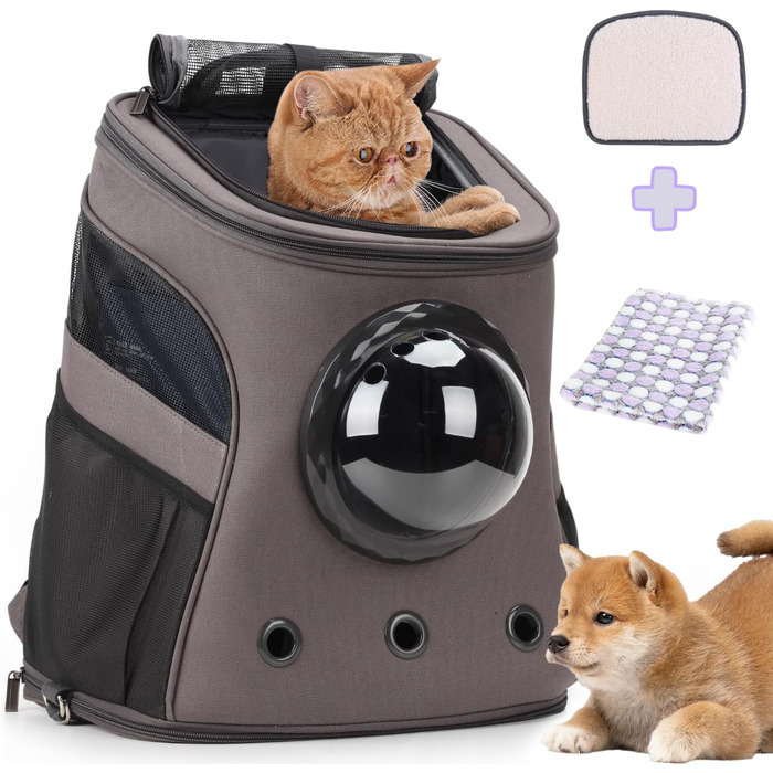 Рюкзак для котів та собак Lollimeow - великий, сірий, 38x30x45 см. Підходить для перевезення в літаку.