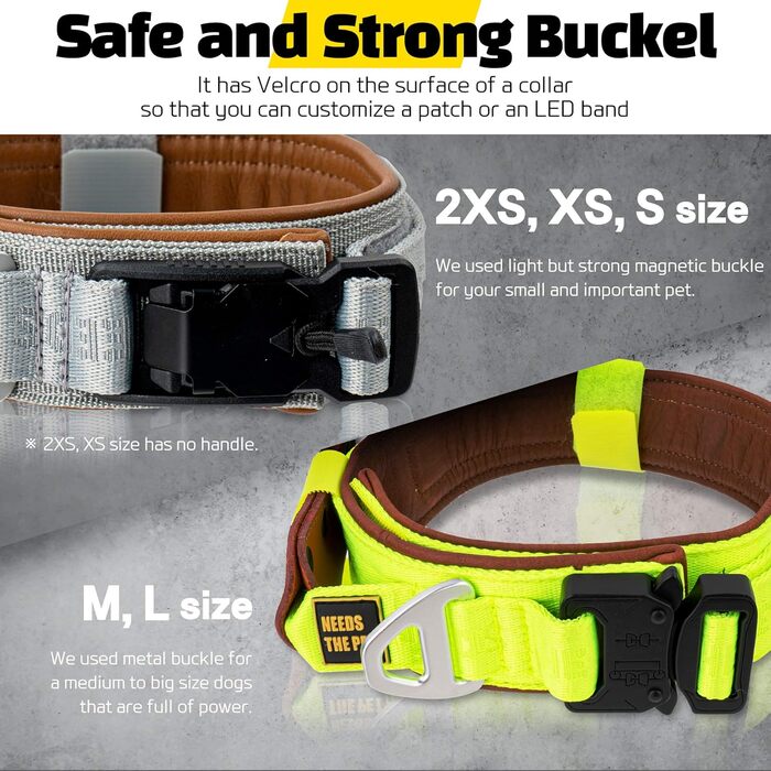 Нашийник Comfort Collar для великих собак, м'яка теляча шкіра, з підкладкою, світловідбиваючий, металева пряжка, зручна ручка, розмір S, неоново-жовтий