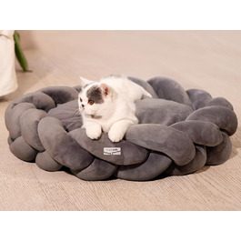 Велике котяче ліжко CheerPals 60 см, миється, плетене, затишна печеринка, ліжко для собак з високопружним матрацом, підходить для котів та маленьких собак, білий (сірий)