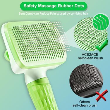 Щітка для собак та котів ACE2ACE, для довгої та короткої шерсті, біло-блакитна (зелена), видаляє шерсть одним натисканням