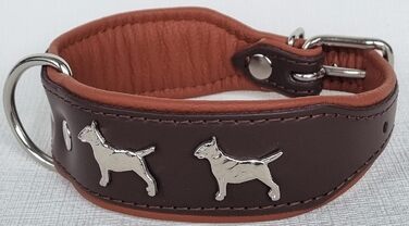 Нашийник для собак Bullterrier, шкіряний, коричневий/коньяк, розмір 33-41 см, ширина 45 мм