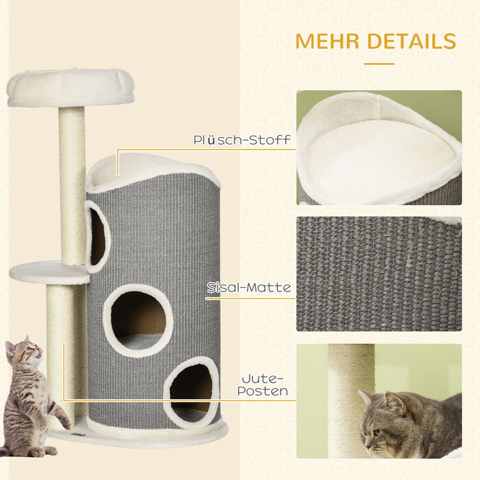PawHut Cat Tree 109 см Cat Tree з кігтеточкою та лежаком для кішки, колони з сизалю, сучасний у білому сірому кольорі для любителів кішок