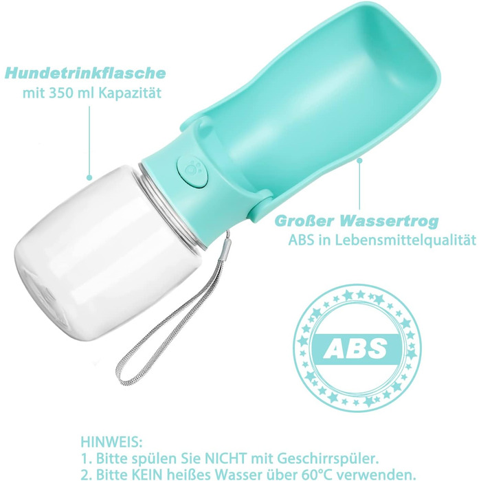 Водяна пляшка для собак Nepfaivy 350мл - туристична, вилка-поїльник, противитікаюча, для маленьких собак