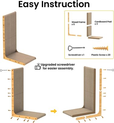 Кігтеточка Conlun для котів, L-подібна, 58 см, для кріплення на стіну, вертикальна поверхня, міцна картонна поверхня для захисту меблів, велика, біла