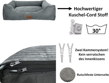 Ортопедичне ліжко для собак Elropet з м'якого корду, кошик для собак, XS/S/M/L/XL, сірий мишачий (120x90x25 см)